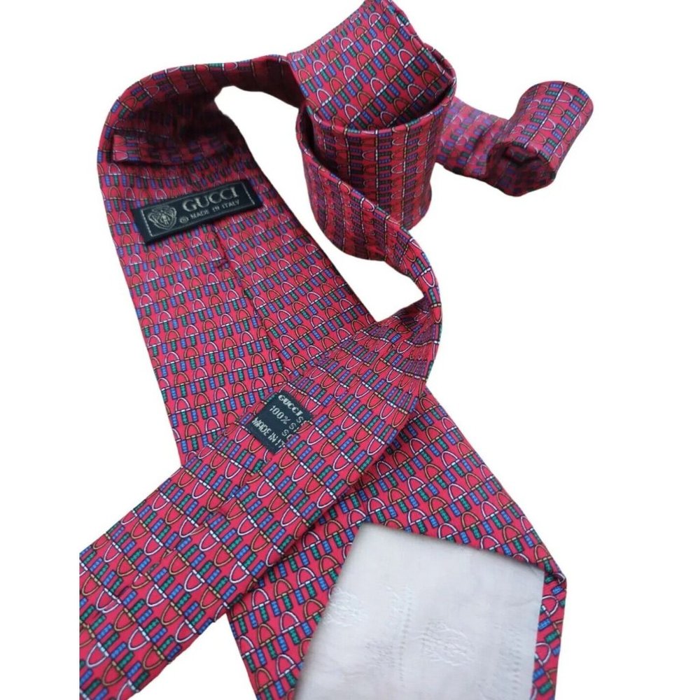 GUCCI Red Equestrian Logo Silk Tie ITALY 57"/ 3.4" EC - Picture 7 of 12